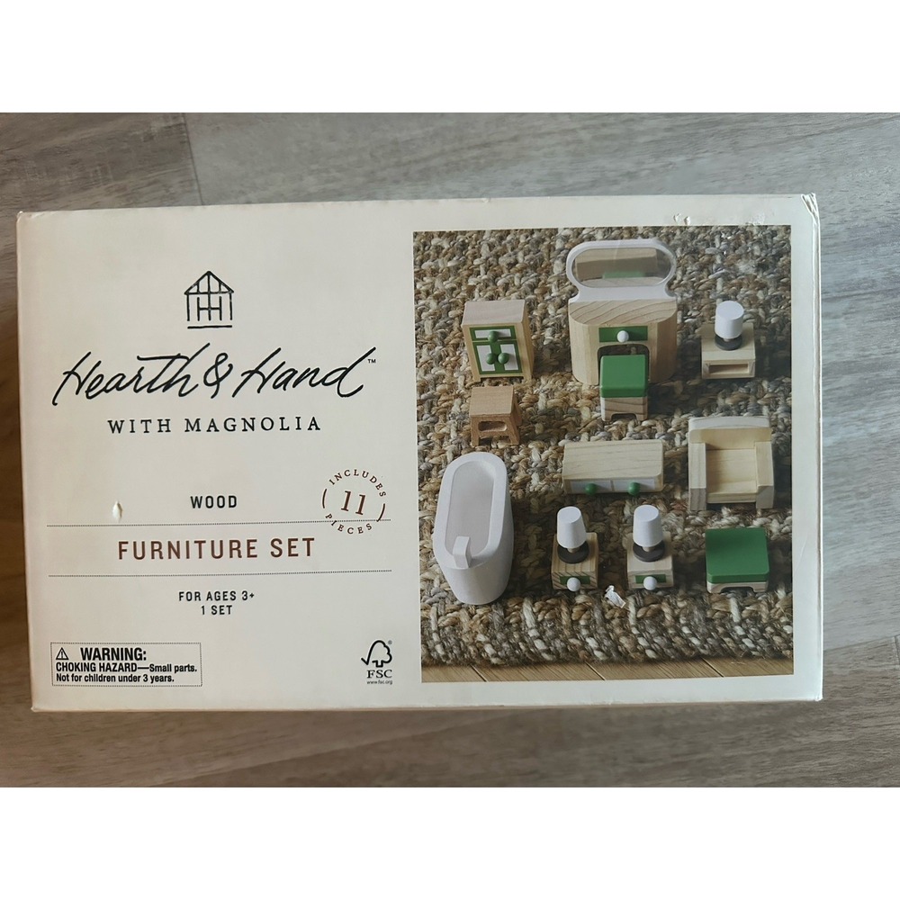 Hearth Hand Magnolia Toy Dollhouse Furniture 11-Pieces Wooden Set Bath Vanity
